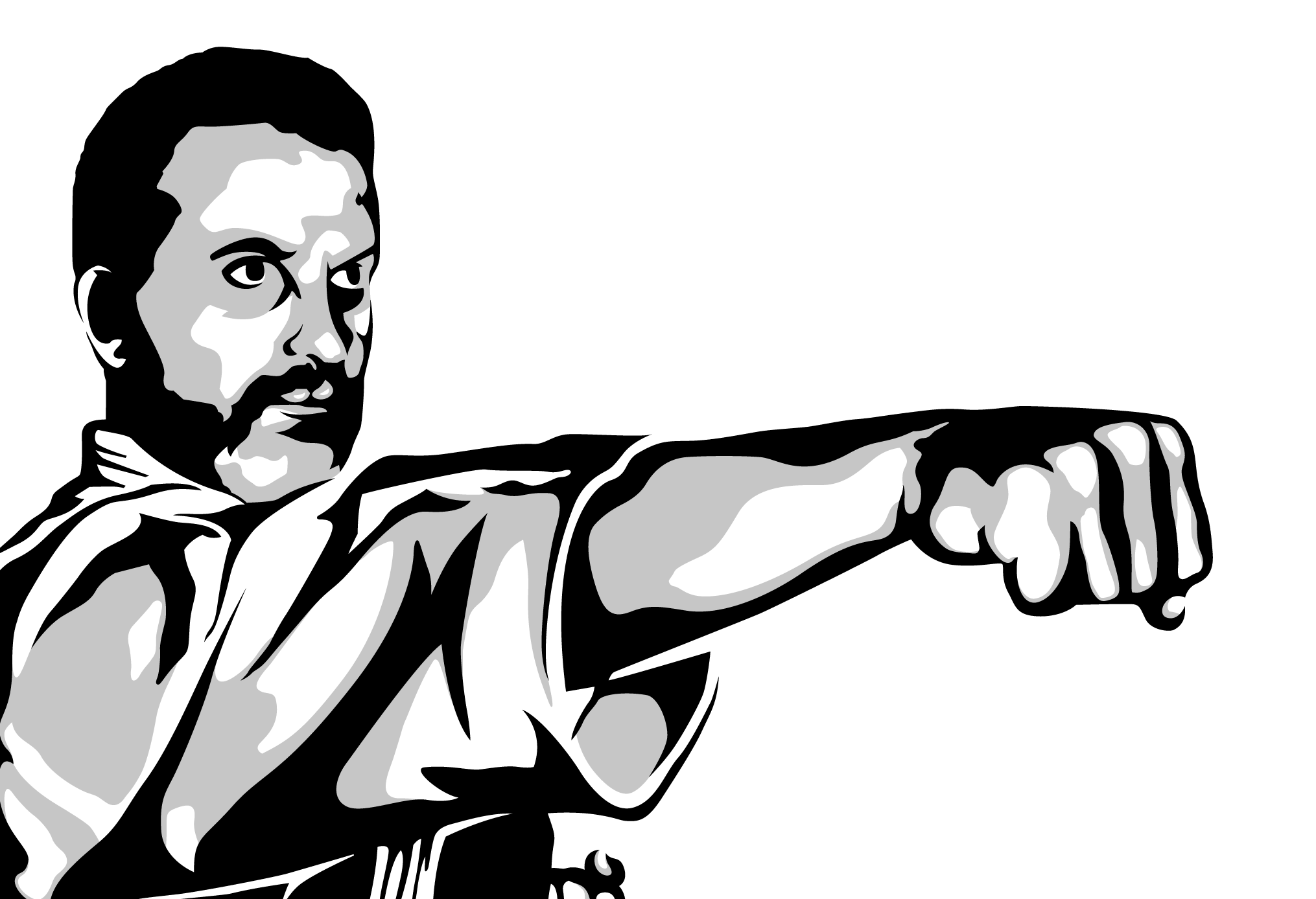 Karate master punching emblem, close-up detail