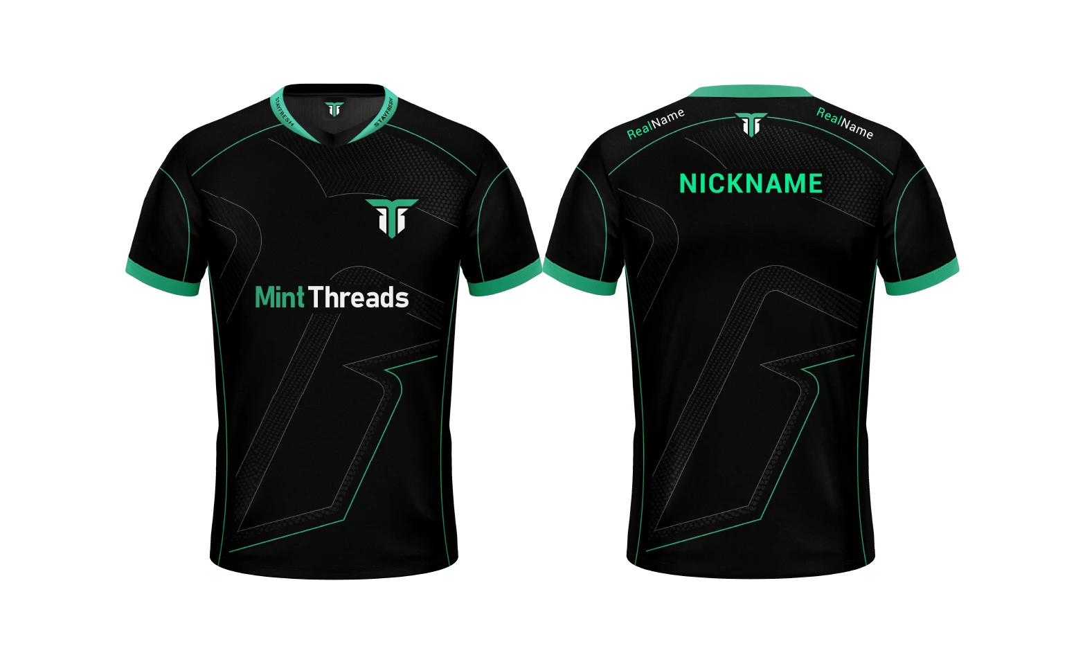 Mint Threads esports jersey, front and back