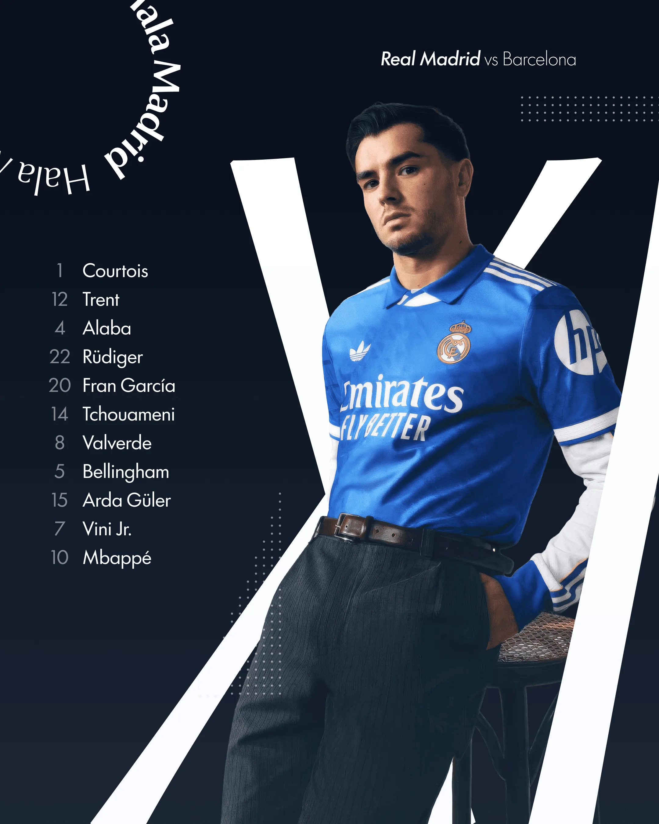 Starting XI poster with a player in the orange goalkeeper kit