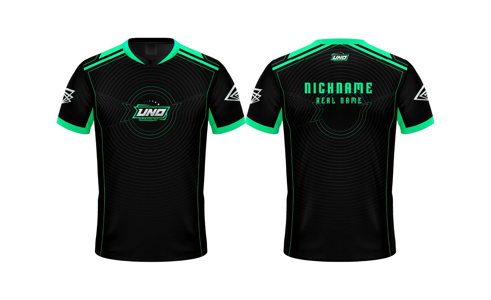 Black and green esports jersey, front and back
