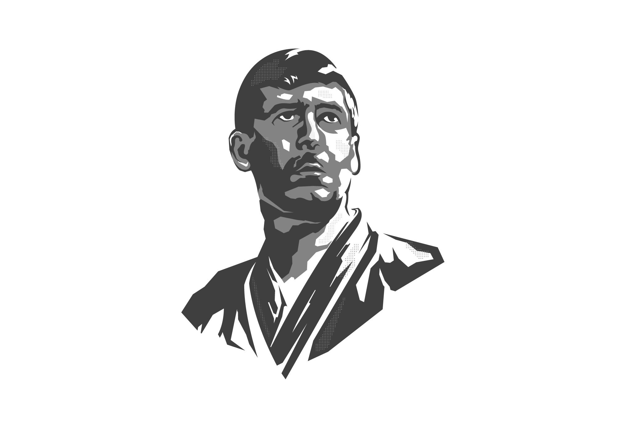 Black and white karateka portrait illustration