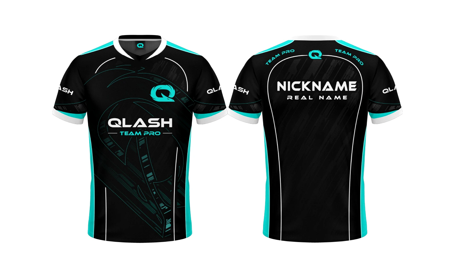 Qlash esports jersey, front and back