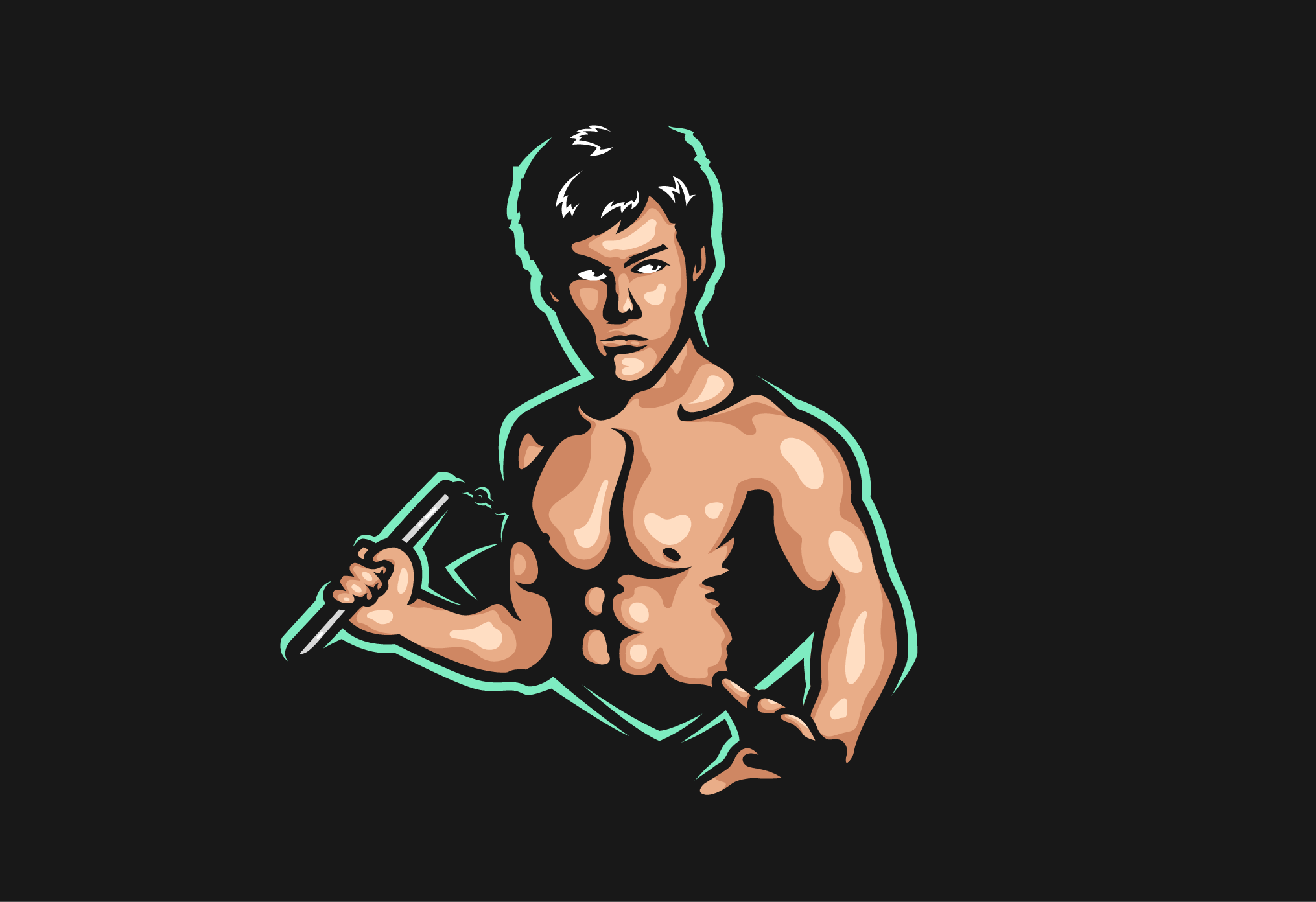 Martial artist with nunchaku illustration