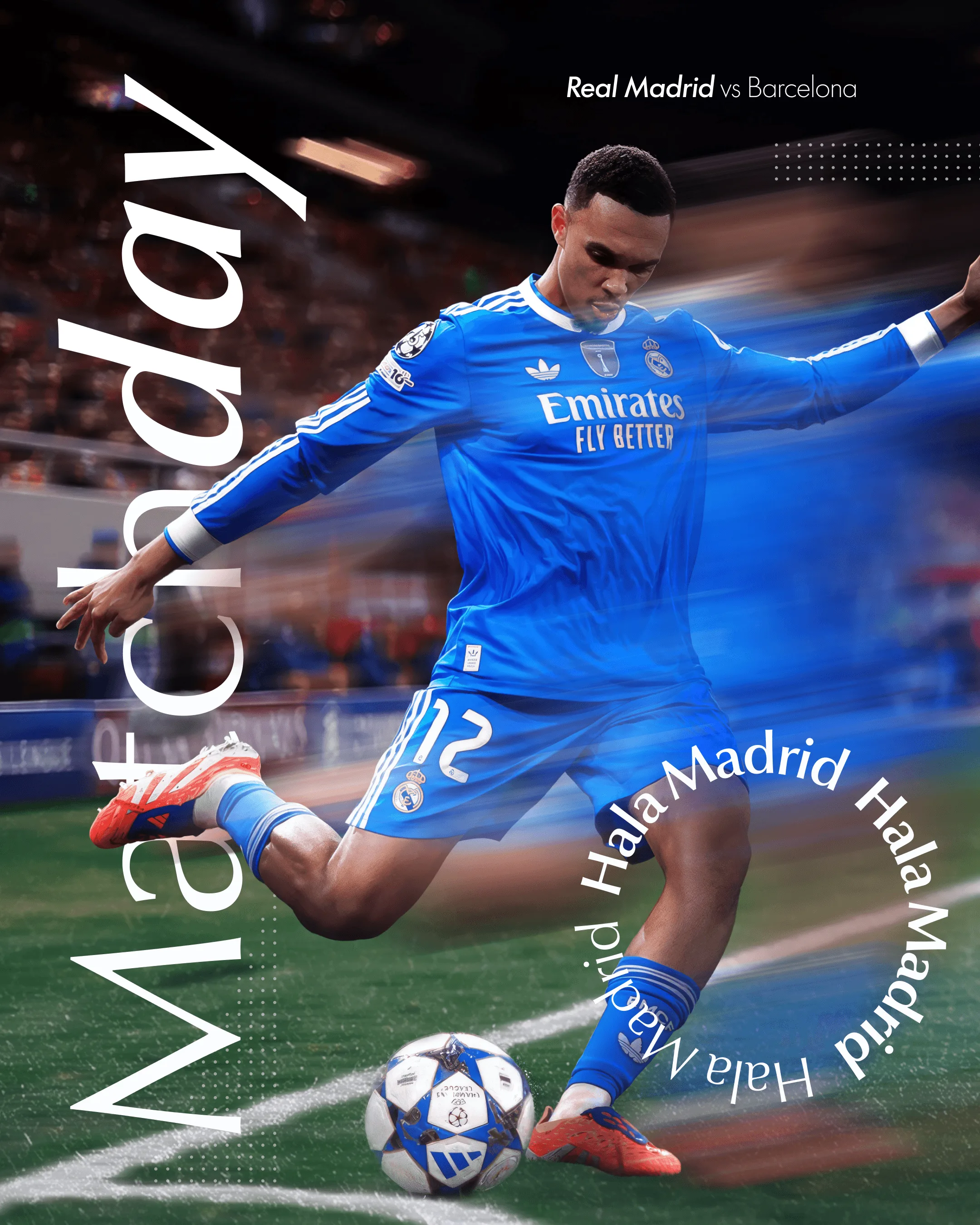 Matchday poster with a player striking the ball