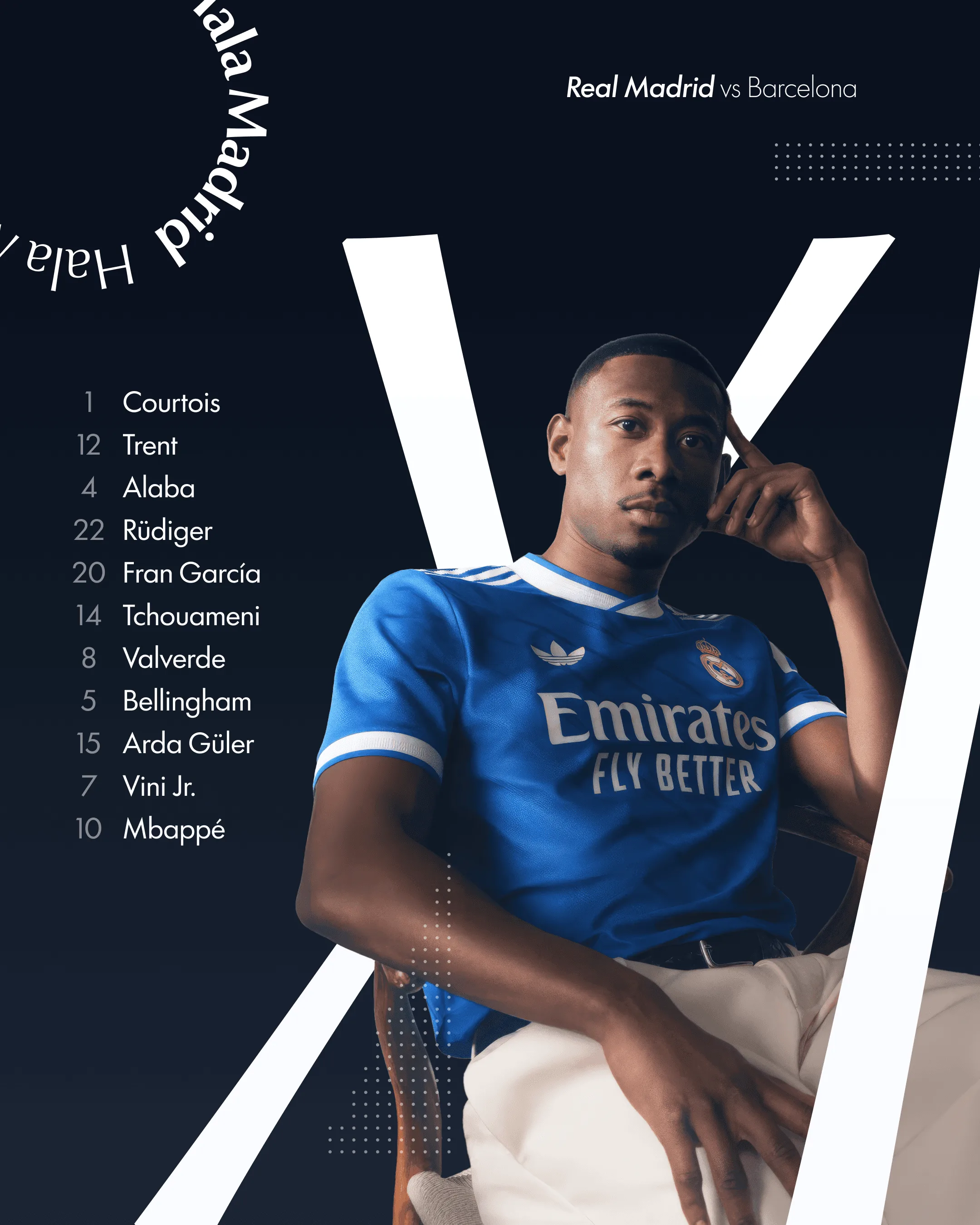 Starting XI poster with a player applauding
