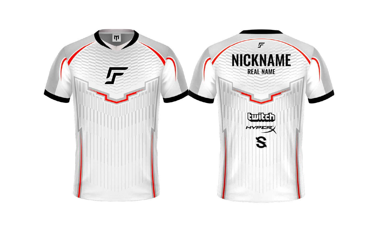 White esports jersey, front and back