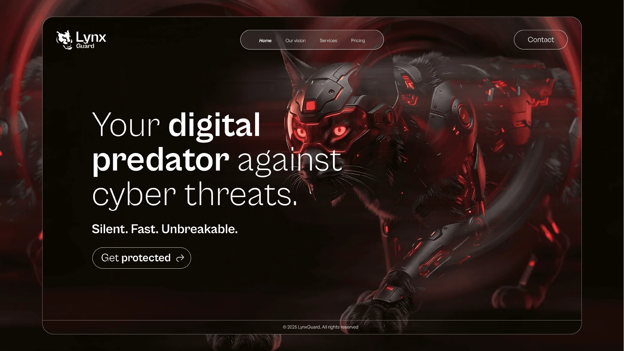 Lynx Guard website hero: “Your digital predator against cyber threats.”